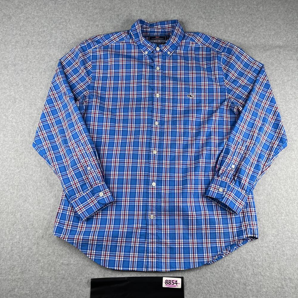 Vineyard Vines Classic Tucker Shirt Large Blue Plaid Button Up Long Sleeve Mens